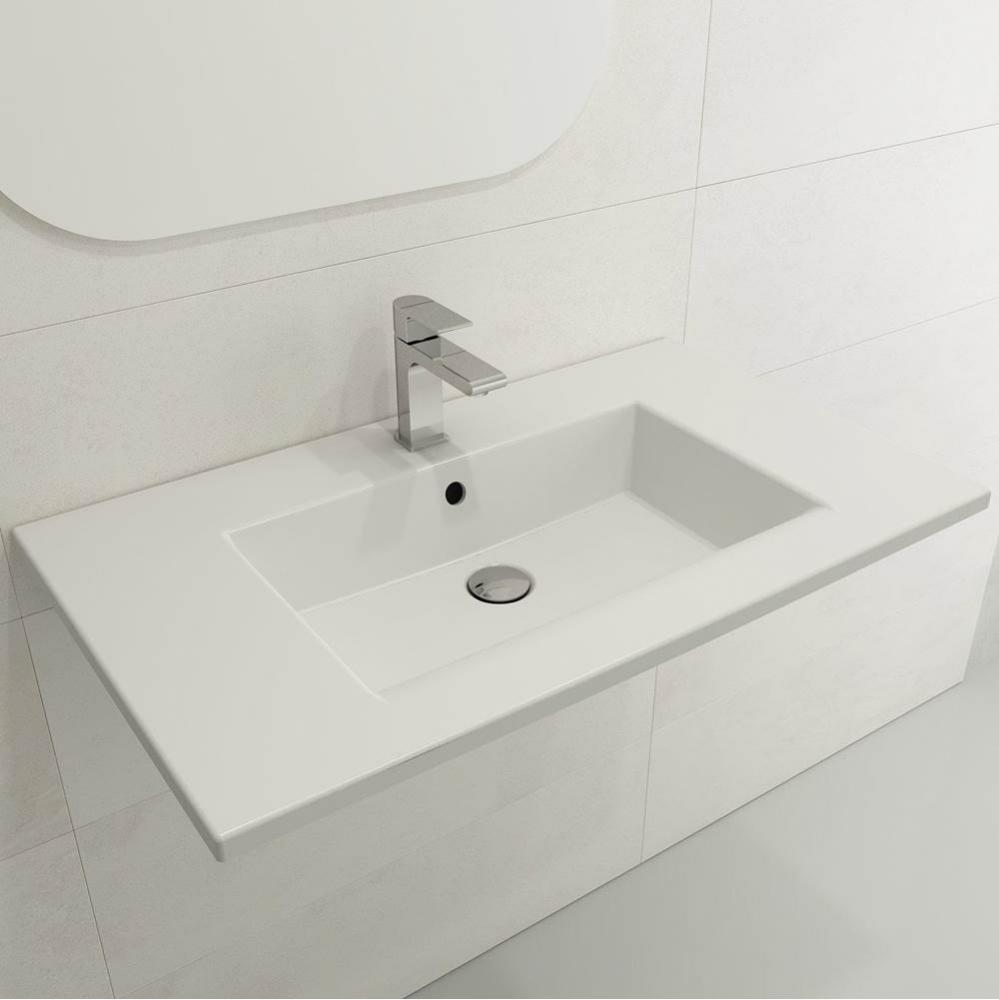 Ravenna Wall-Mounted Sink Fireclay 32.25 in. 3-Hole with Overflow in Matte White