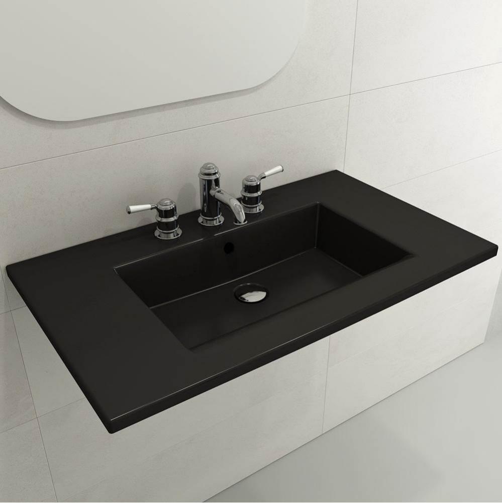 Ravenna Wall-Mounted Sink Fireclay 32.25 in. 1-Hole with Overflow in Matte Black