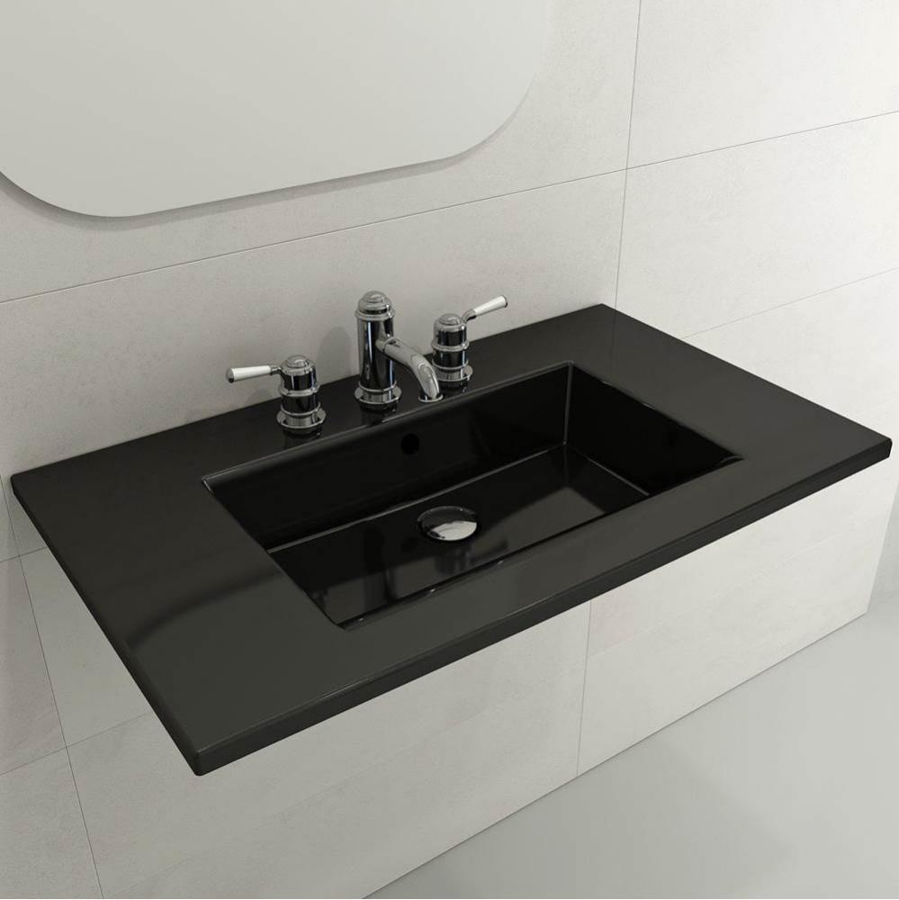 Ravenna Wall-Mounted Sink Fireclay 32.25 in. 1-Hole with Overflow in Black