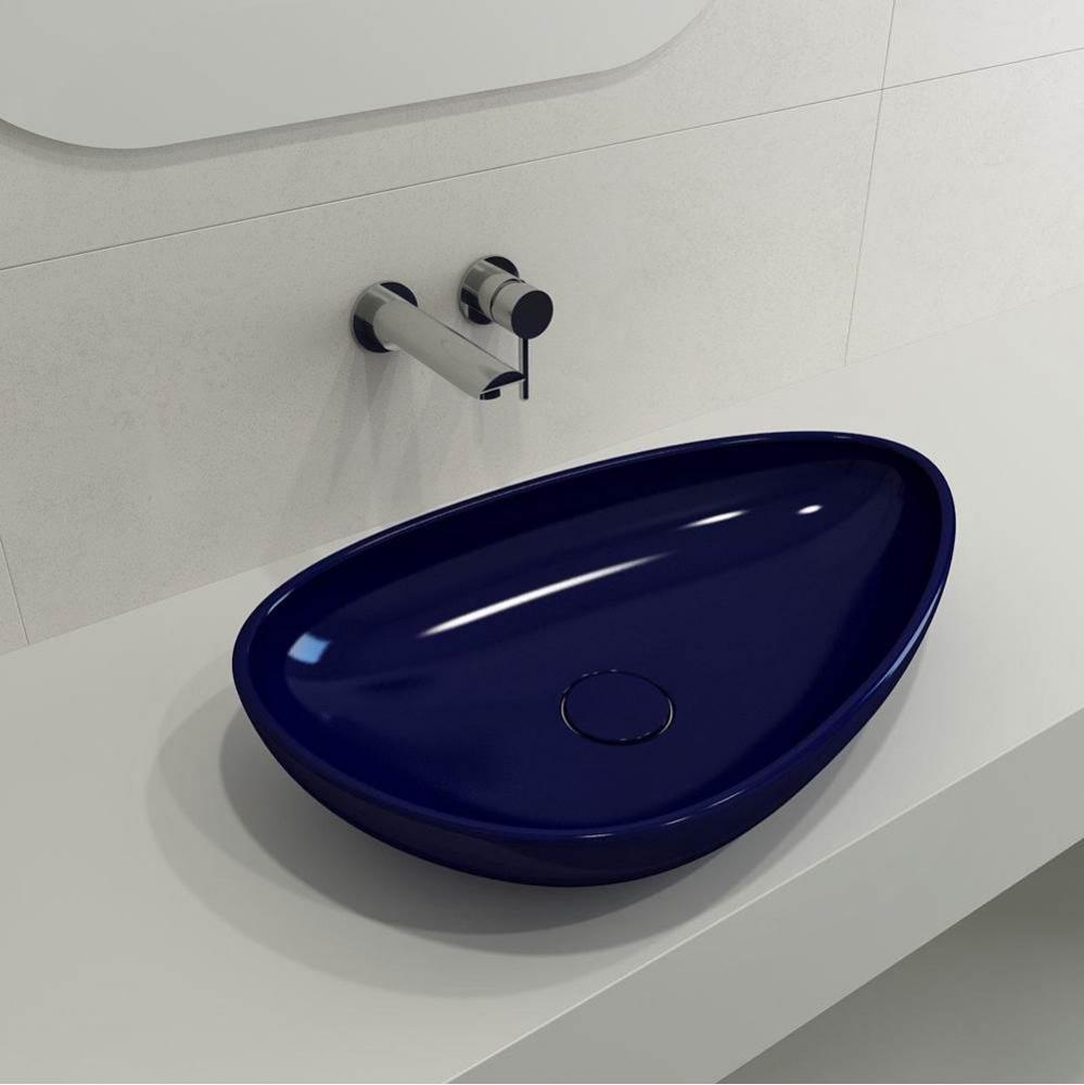 Etna Vessel Fireclay 23.25 in. with Matching Drain Cover in Sapphire Blue