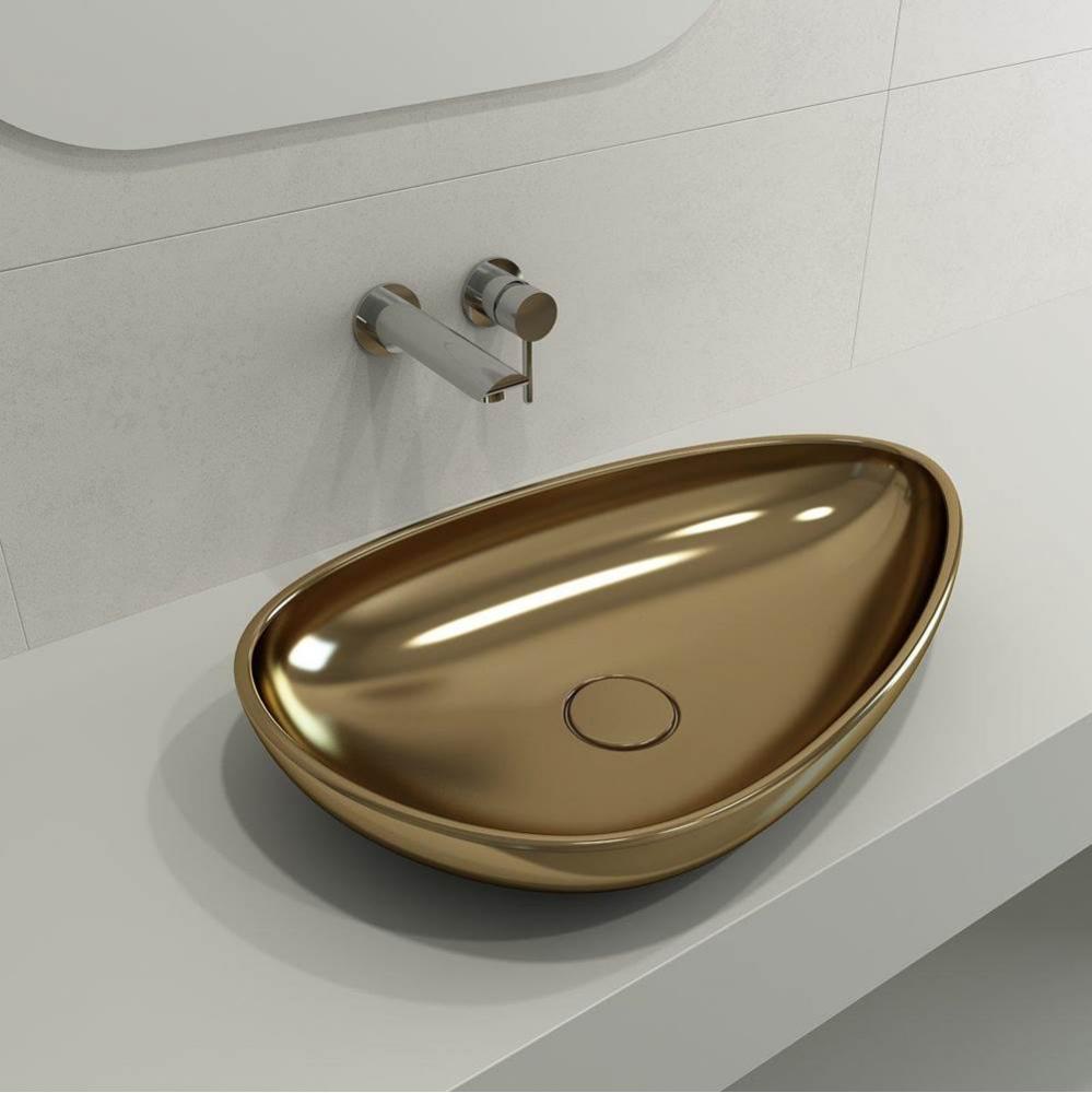 Etna Vessel Fireclay 23.25 in. with Matching Drain Cover in Matte Gold