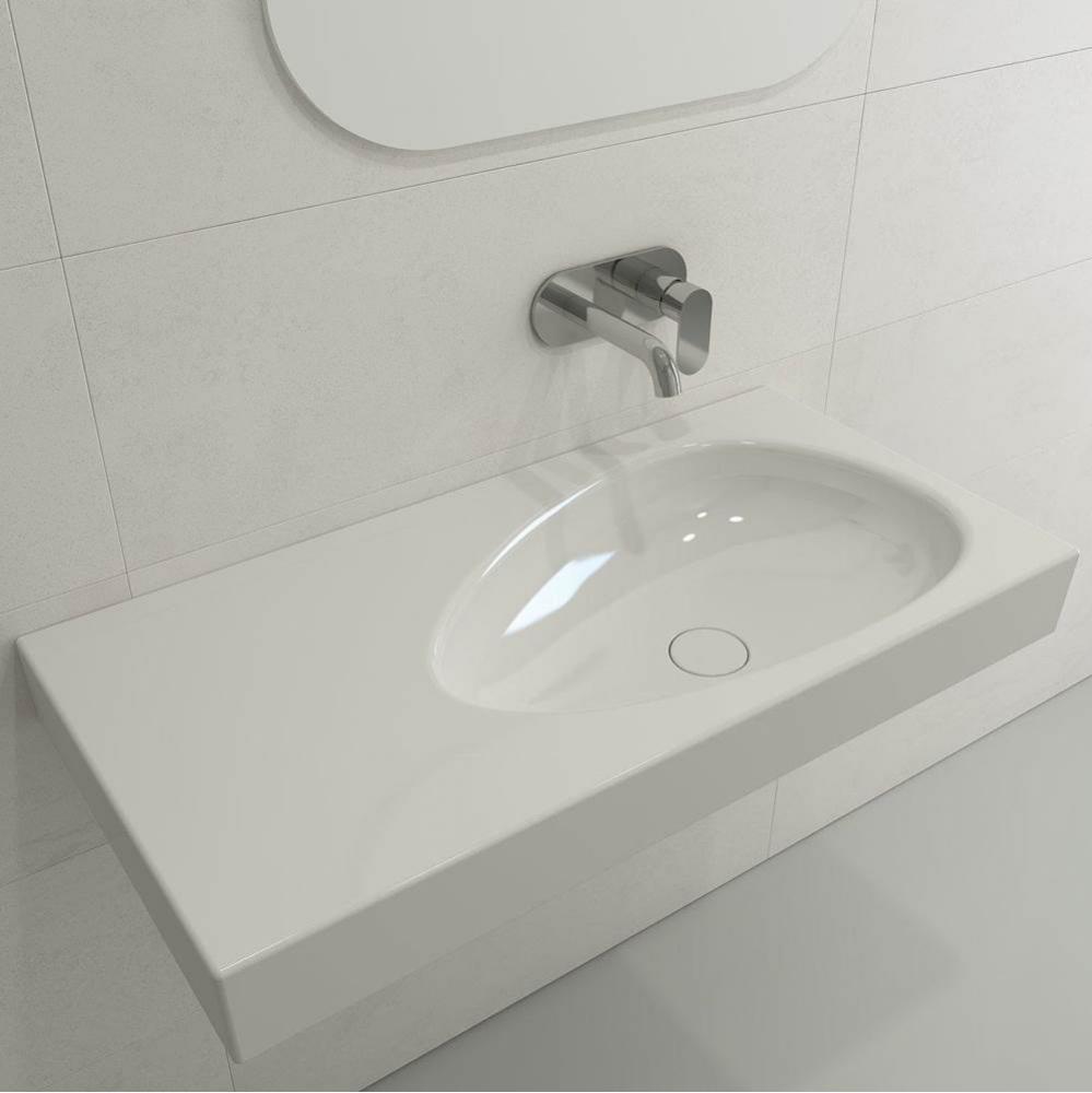 Etna Wall-Mounted Sink Fireclay 35.5 in. with Matching Drain Cover in White