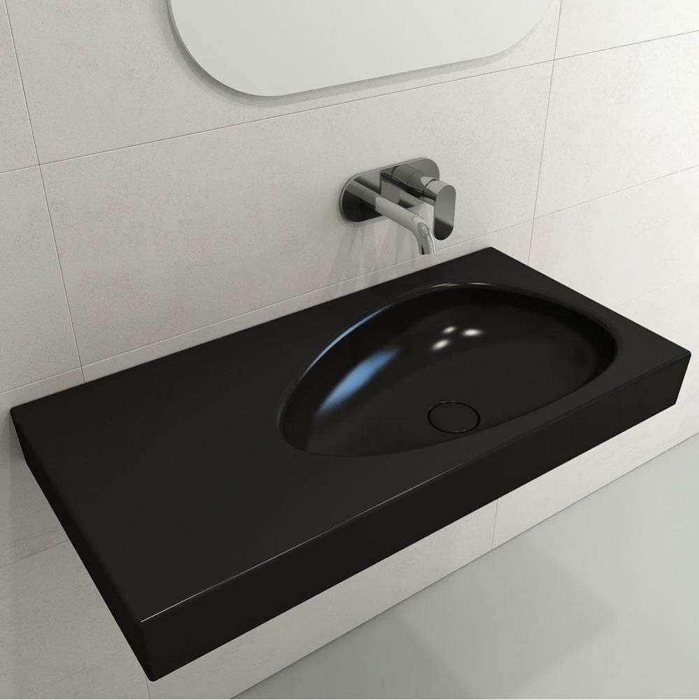 Etna Wall-Mounted Sink Fireclay 35.5 in. with Matching Drain Cover in Matte Black