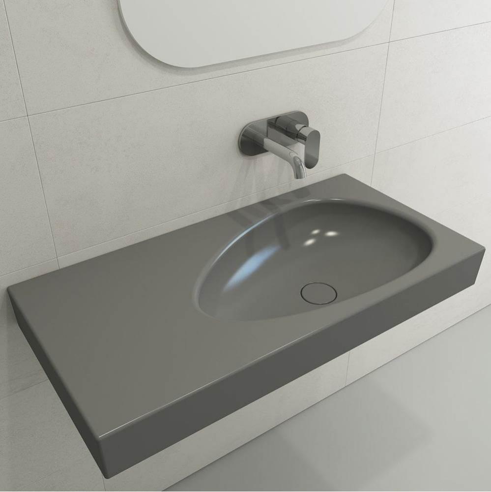 Etna Wall-Mounted Sink Fireclay 35.5 in. with Matching Drain Cover in Matte Gray