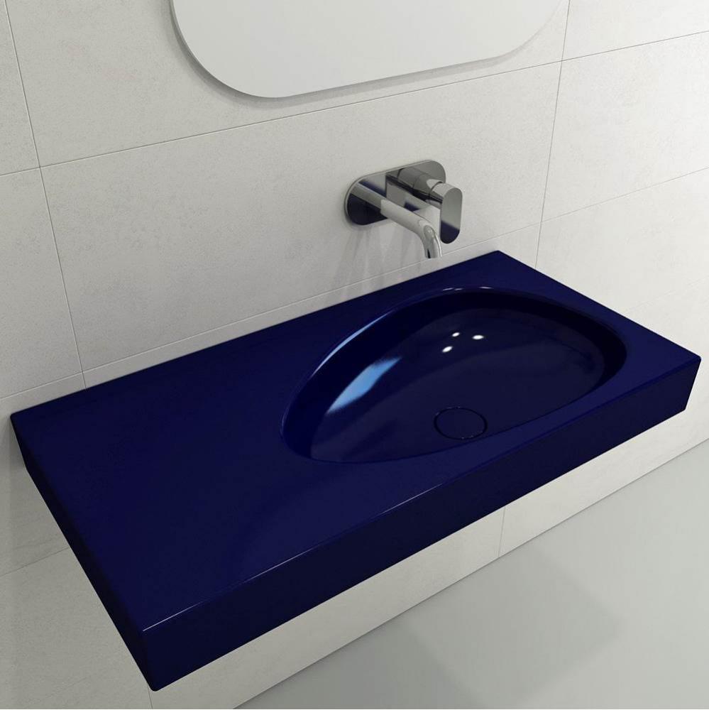 Etna Wall-Mounted Sink Fireclay 35.5 in. with Matching Drain Cover in Sapphire Blue