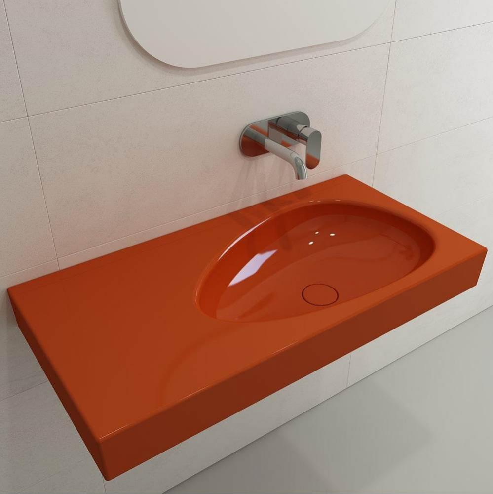 Etna Wall-Mounted Sink Fireclay 35.5 in. with Matching Drain Cover in Orange