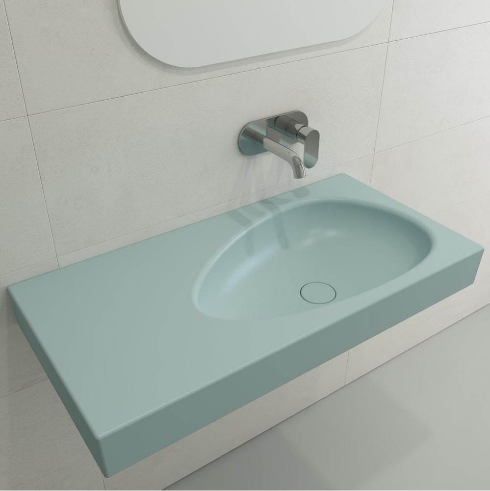 Etna Wall-Mounted Sink Fireclay 35.5 in. with Matching Drain Cover in Matte Ice Blue