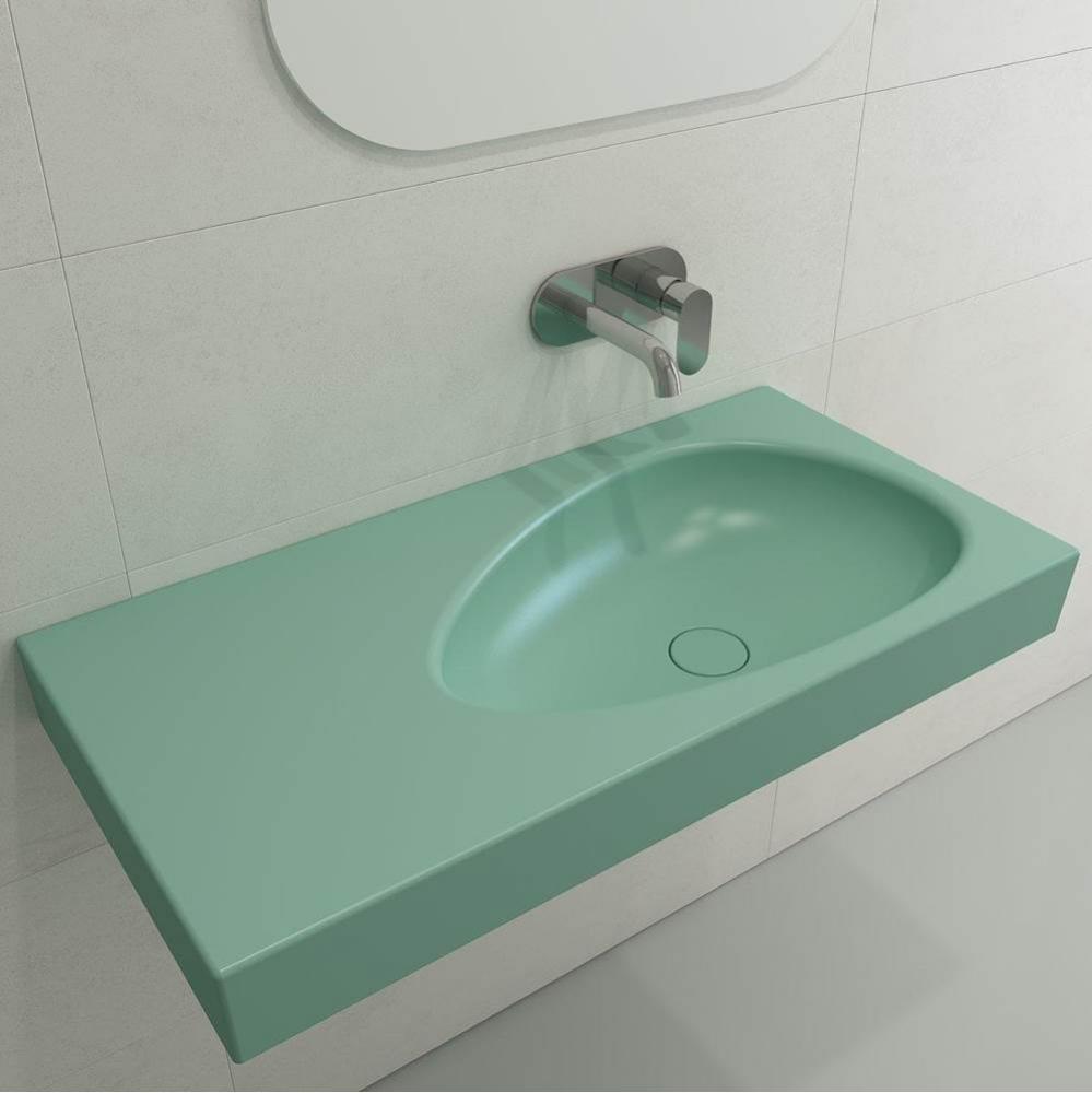 Etna Wall-Mounted Sink Fireclay 35.5 in. with Matching Drain Cover in Matte Mint Green