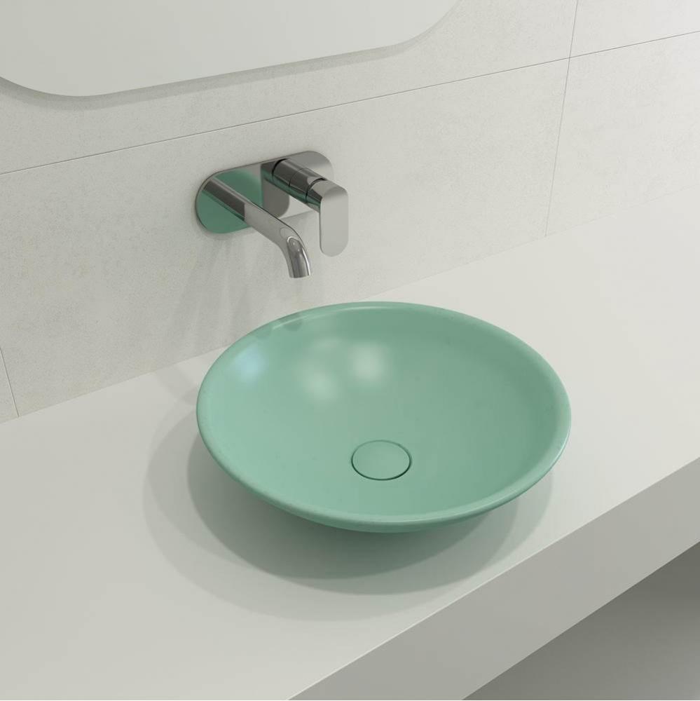 Venezia Vessel Fireclay 15.75 in. with Matching Drain Cover in Matte Mint Green