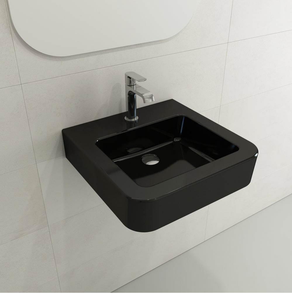 Parma Wall-Mounted Sink Fireclay 19.75 in. 1-Hole with Overflow in Black