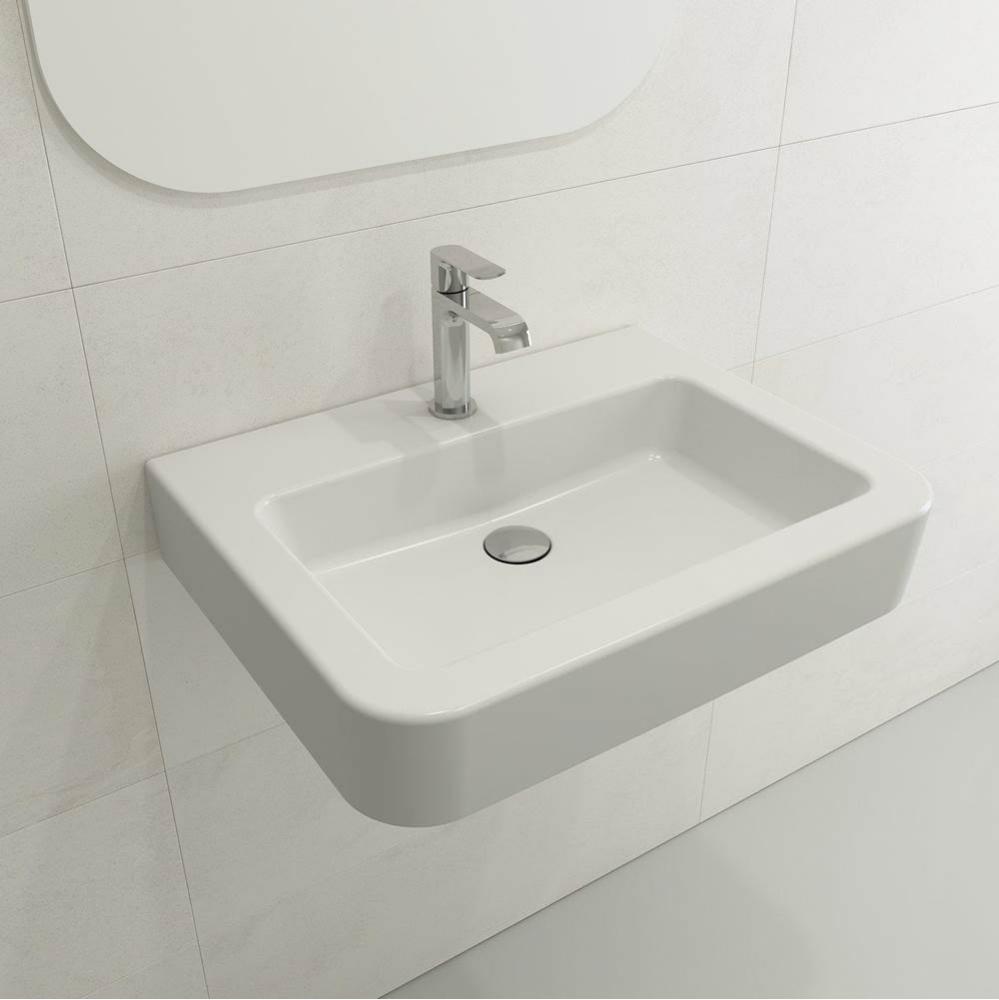 Parma Wall-Mounted Sink Fireclay 25.5 in. 1-Hole with Overflow in Matte White