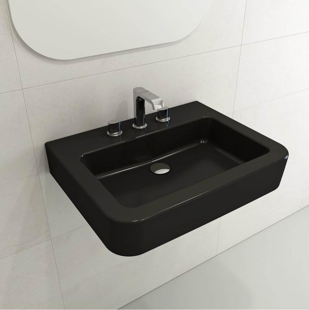 Parma Wall-Mounted Sink Fireclay 25.5 in. 3-Hole with Overflow in Matte Black