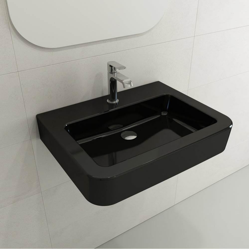 Parma Wall-Mounted Sink Fireclay 25.5 in. 1-Hole with Overflow in Black