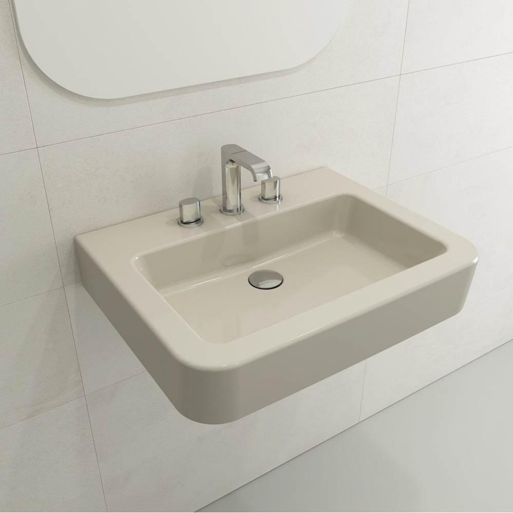 Parma Wall-Mounted Sink Fireclay 25.5 in. 3-Hole with Overflow in Biscuit