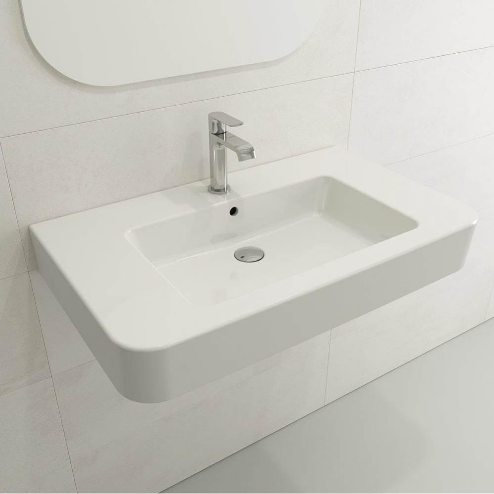 Parma Wall-Mounted Sink Fireclay 33.5 in. 1-Hole with Overflow in White