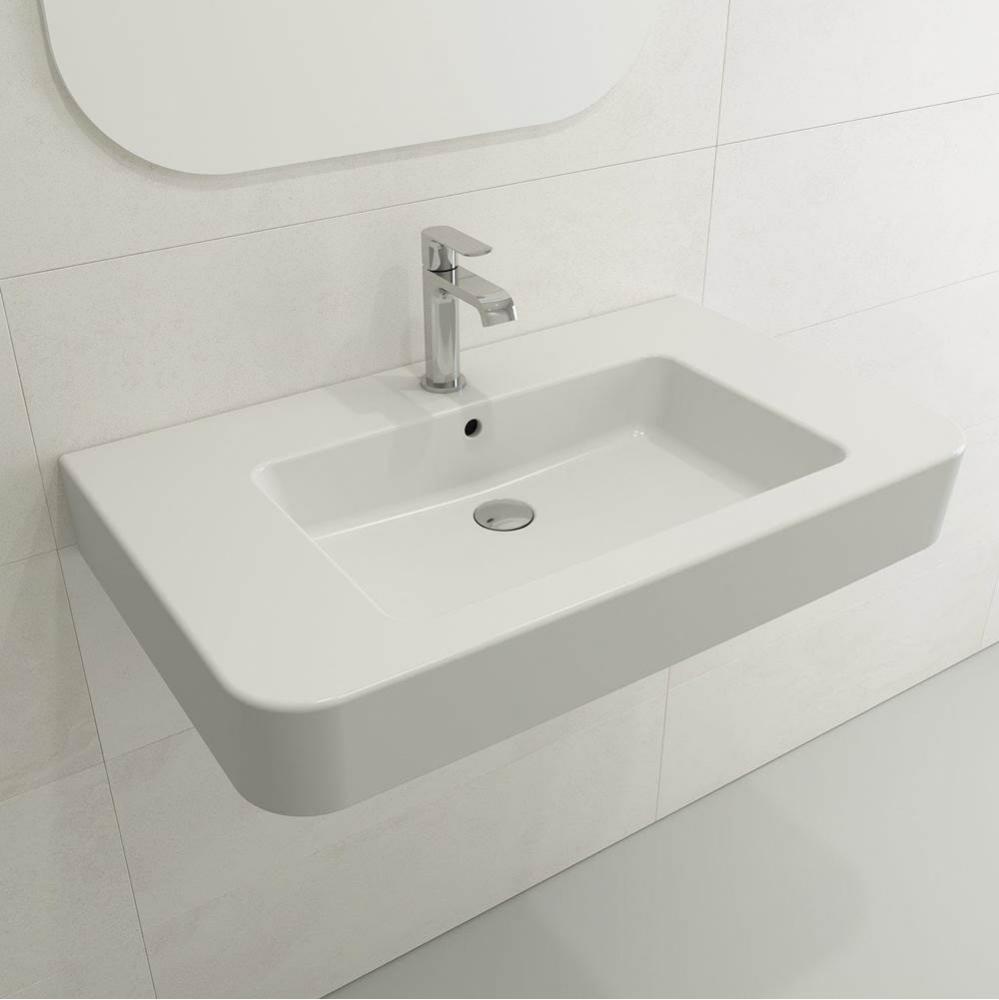 Parma Wall-Mounted Sink Fireclay 33.5 in. 1-Hole with Overflow in Matte White