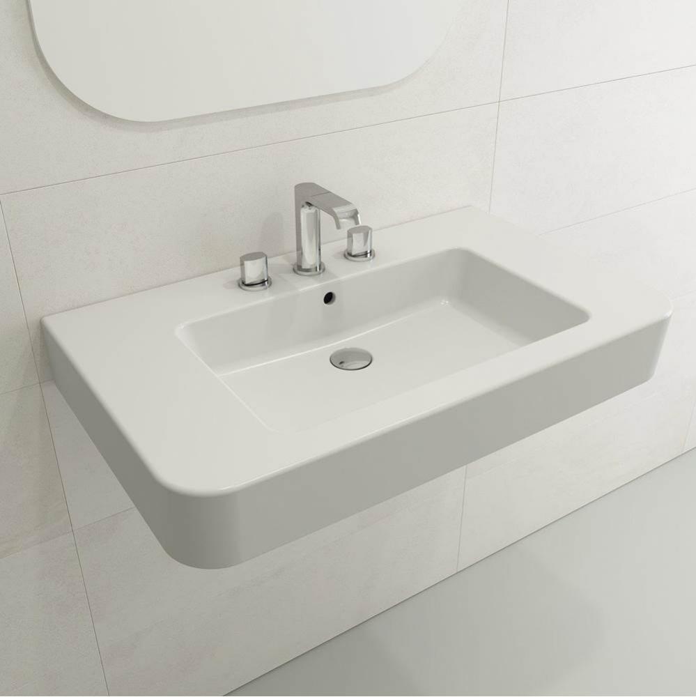 Parma Wall-Mounted Sink Fireclay 33.5 in. 3-Hole with Overflow in Matte White