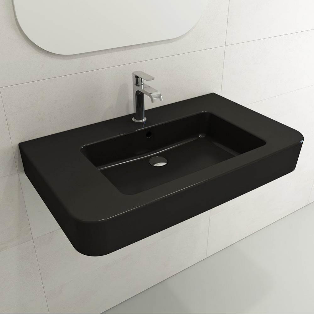 Parma Wall-Mounted Sink Fireclay 33.5 in. 1-Hole with Overflow in Matte Black