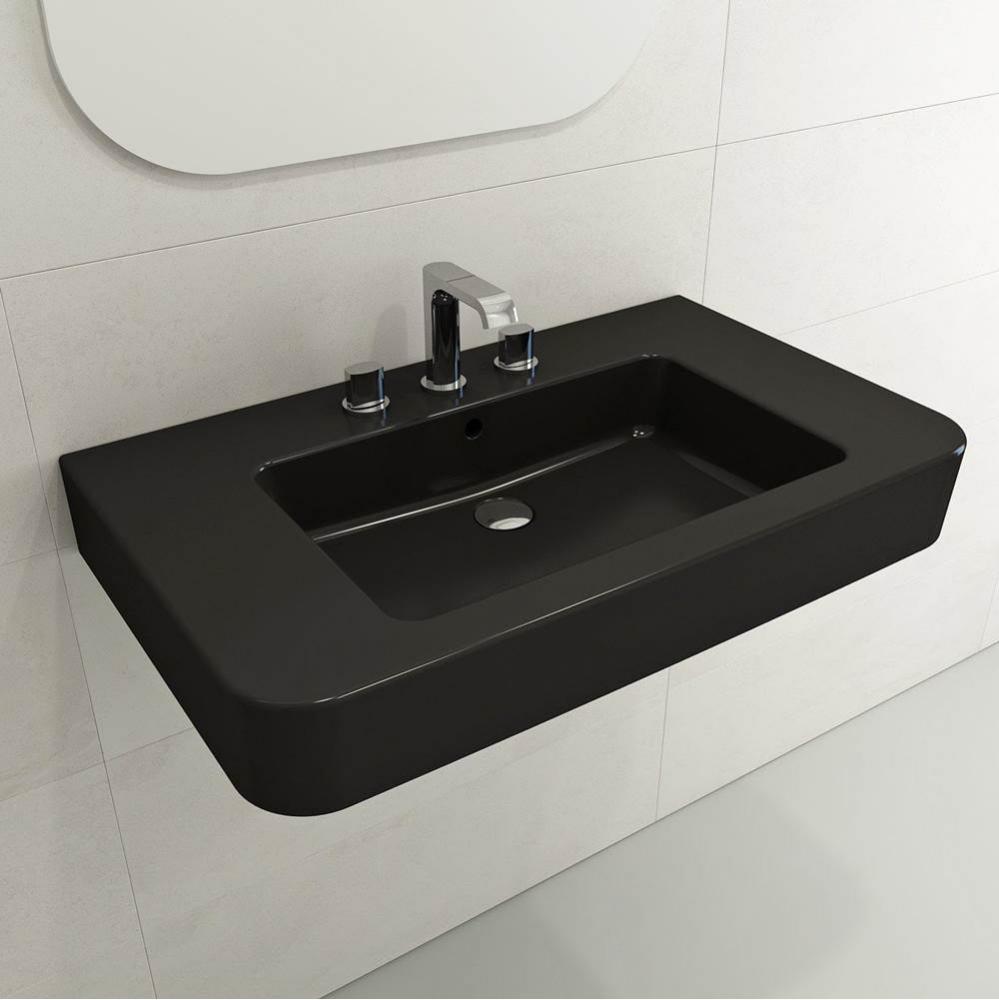 Parma Wall-Mounted Sink Fireclay 33.5 in. 3-Hole with Overflow in Matte Black