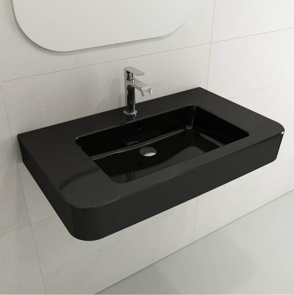 Parma Wall-Mounted Sink Fireclay 33.5 in. 1-Hole with Overflow in Black