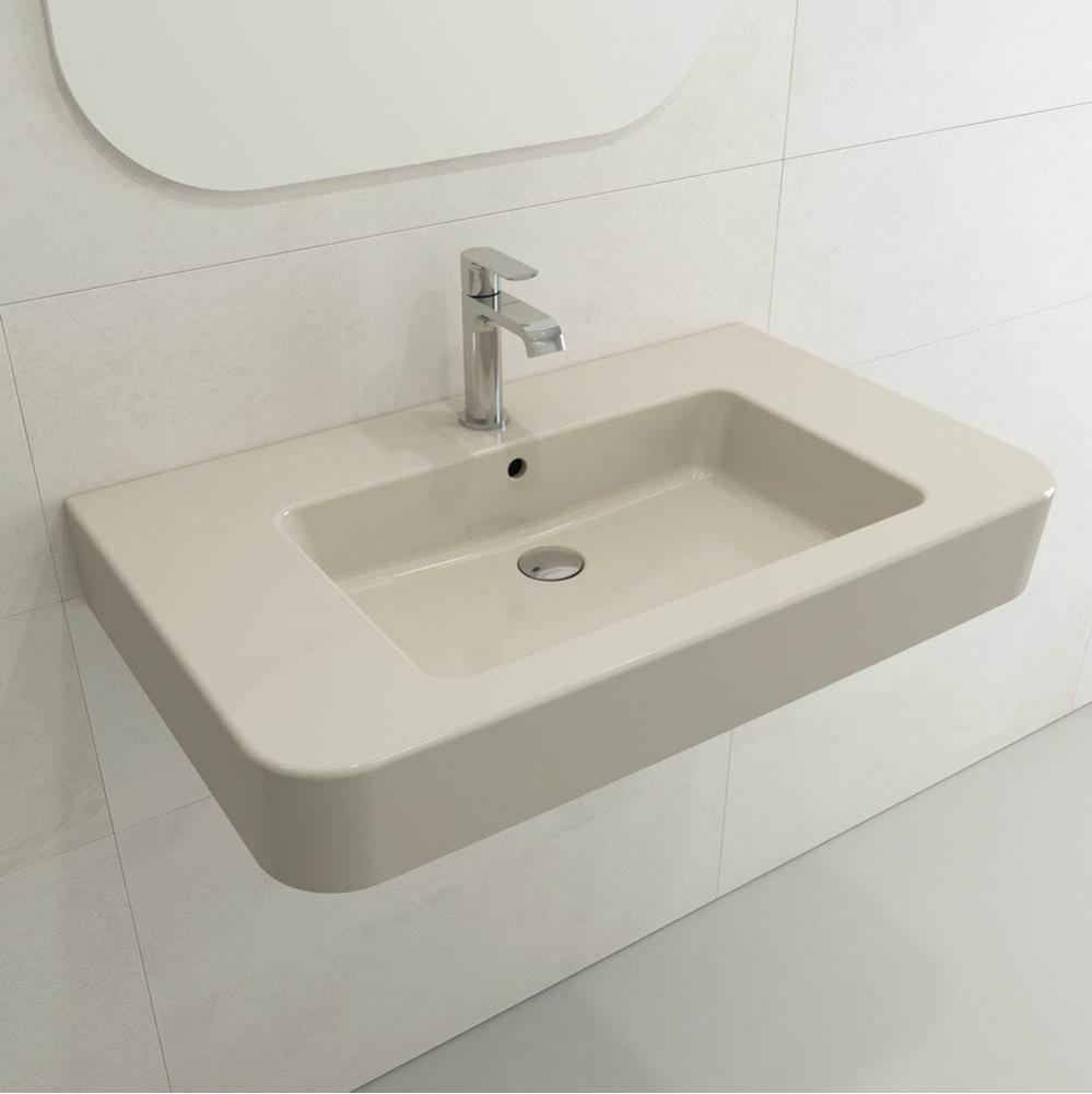 Parma Wall-Mounted Sink Fireclay 33.5 in. 1-Hole with Overflow in Biscuit