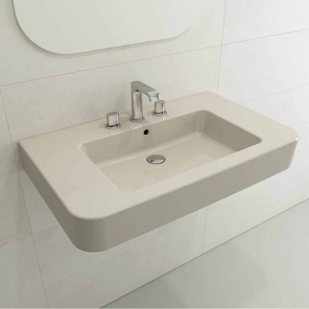 Parma Wall-Mounted Sink Fireclay 33.5 in. 3-Hole with Overflow in Biscuit