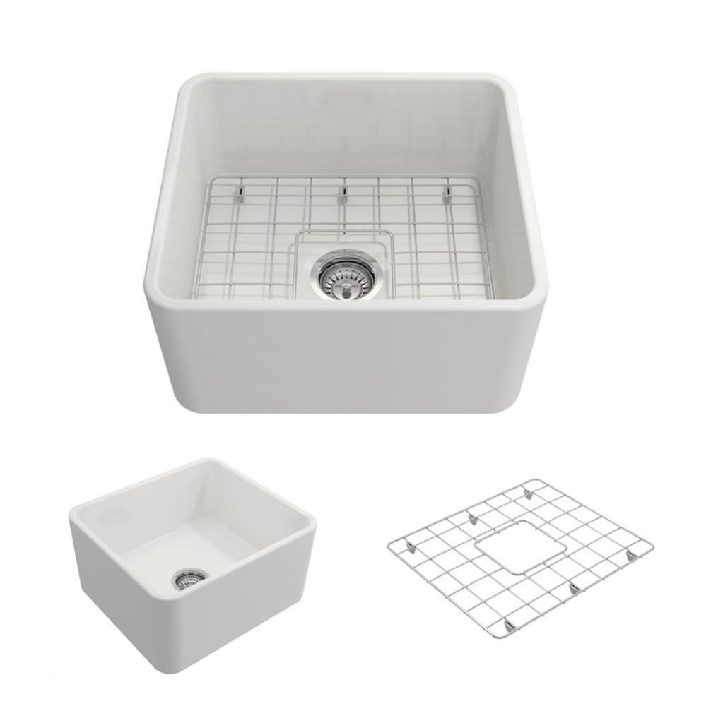 Classico Farmhouse Apron Front Fireclay 20 in. Single Bowl Kitchen Sink with Protective Bottom Gri