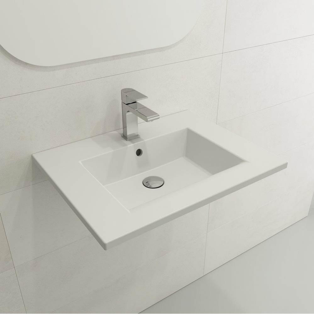 Ravenna Wall-Mounted Sink Fireclay 24.5 in. 1-Hole with Overflow in Matte White