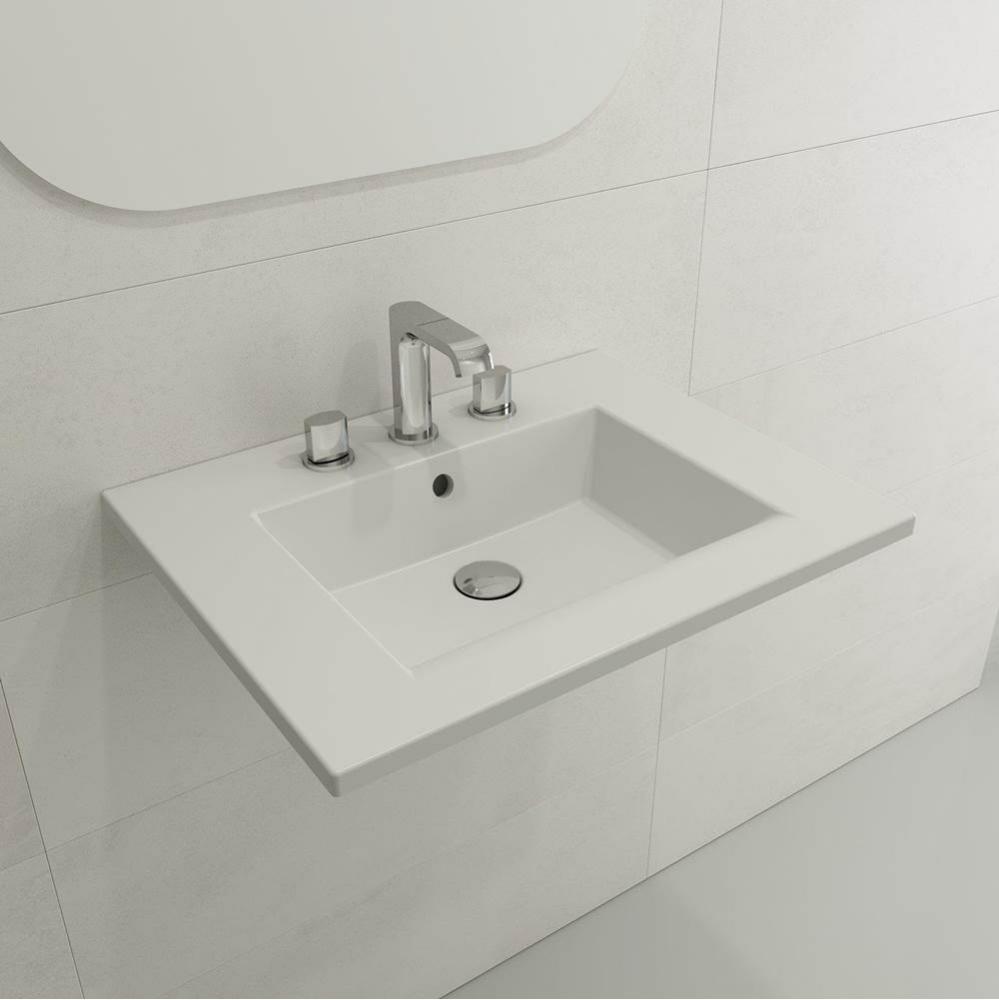 Ravenna Wall-Mounted Sink Fireclay 24.5 in. 3-Hole with Overflow in Matte White