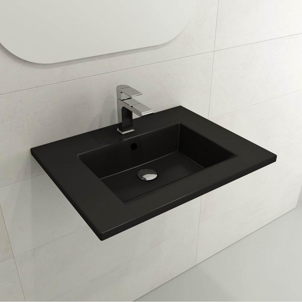 Ravenna Wall-Mounted Sink Fireclay 24.5 in. 1-Hole with Overflow in Matte Black