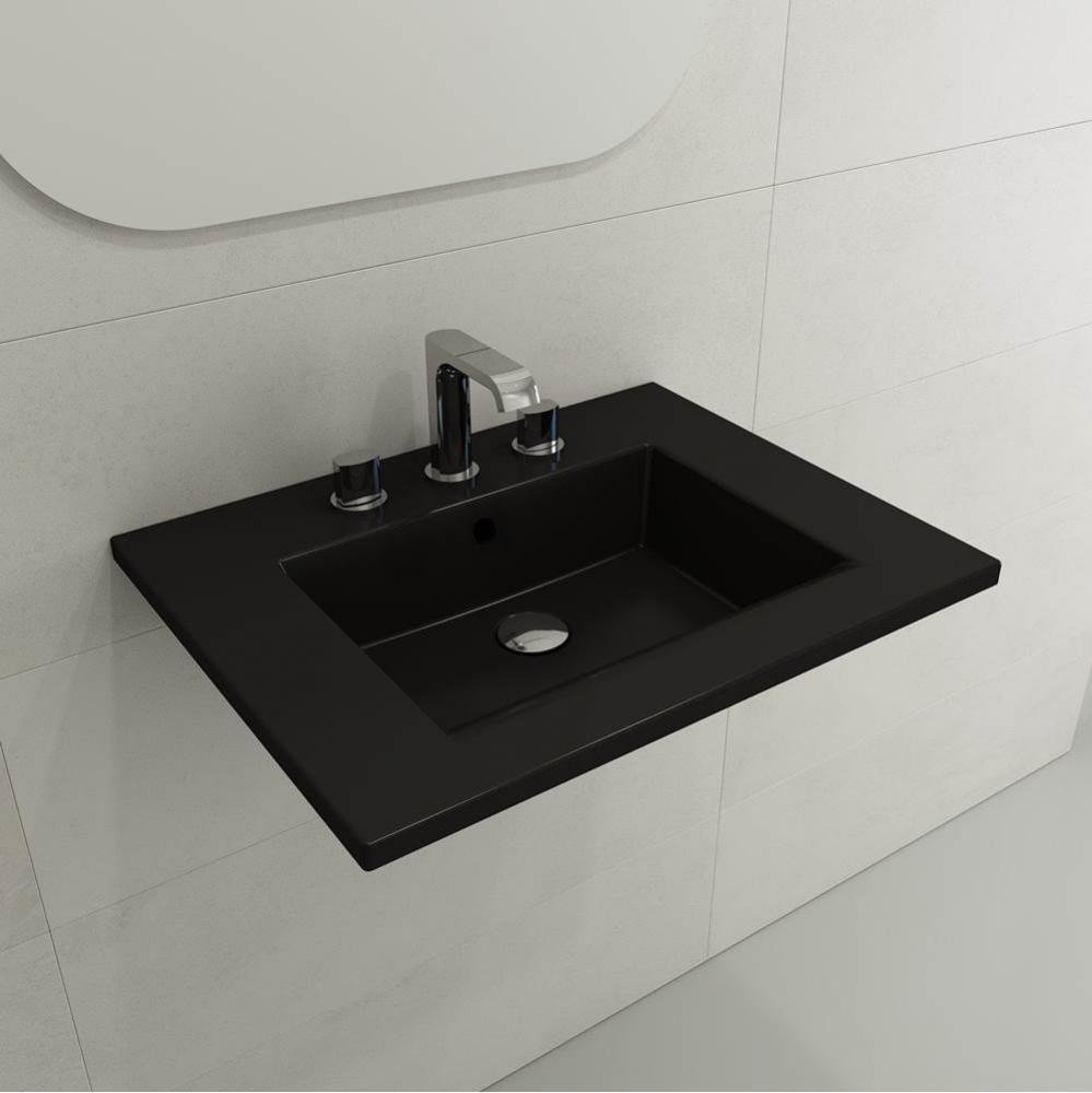 Ravenna Wall-Mounted Sink Fireclay 24.5 in. 3-Hole with Overflow in Matte Black