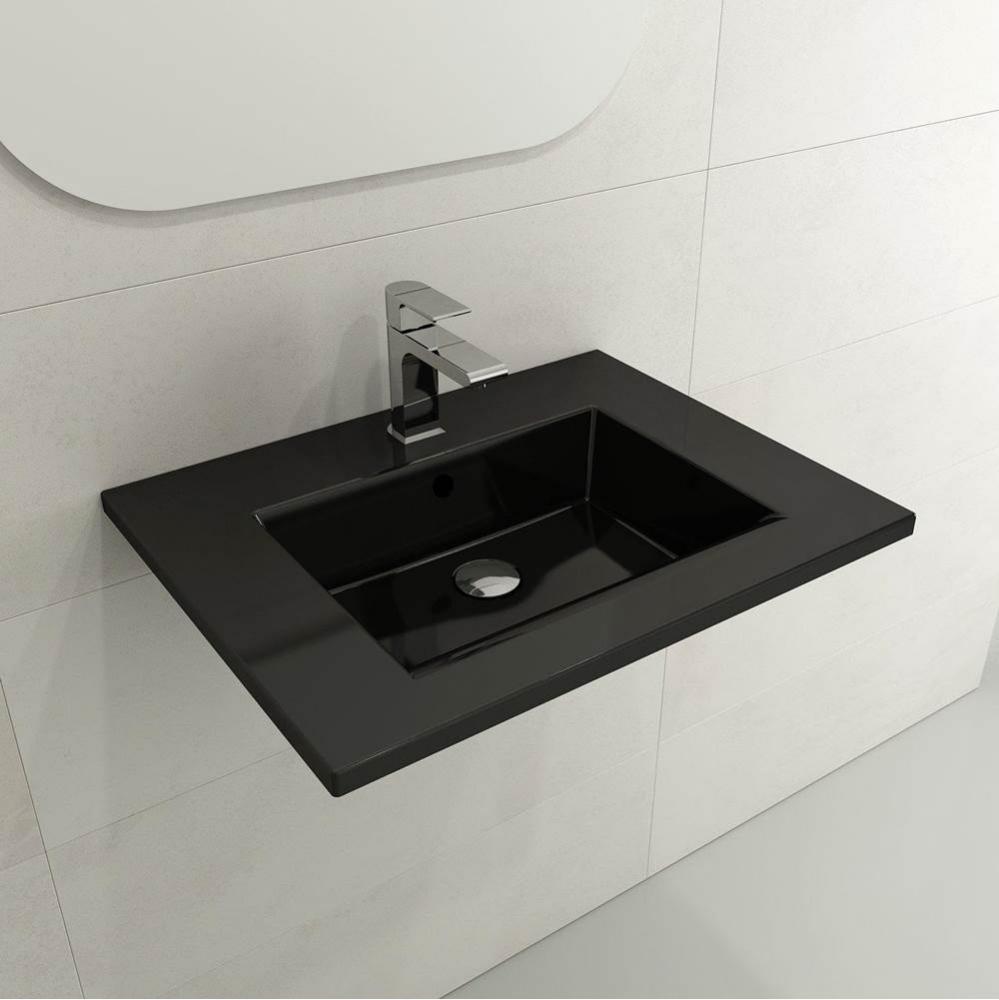 Ravenna Wall-Mounted Sink Fireclay 24.5 in. 1-Hole with Overflow in Black