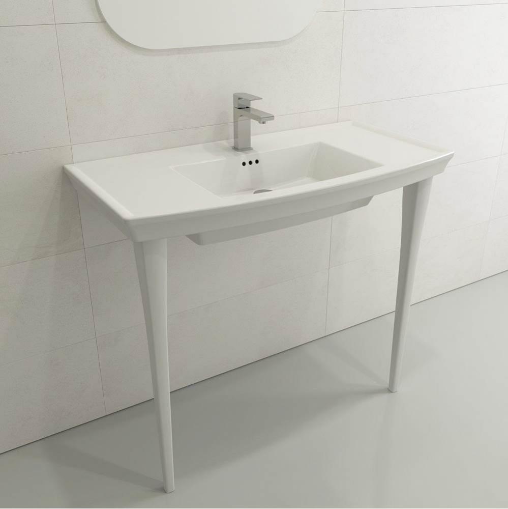 Lavita Wall-Mounted Console Sink Fireclay 40 in. 3-Hole with Overflow in White