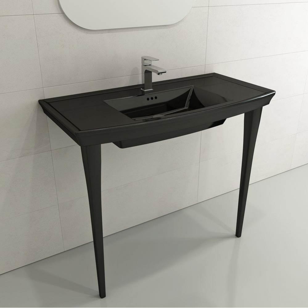 Lavita Wall-Mounted Console Sink Fireclay 40 in. 3-Hole with Overflow in Black