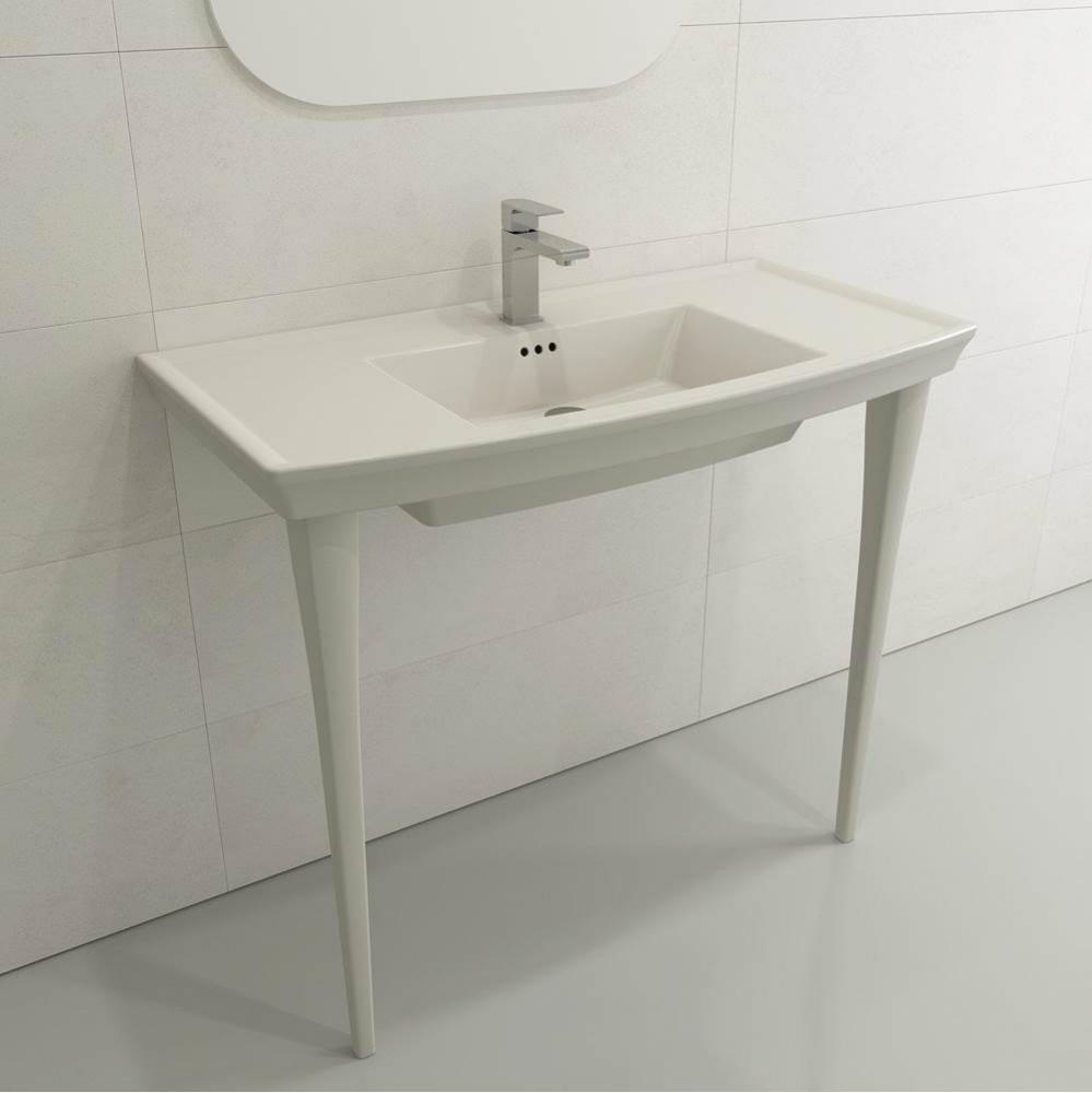 Lavita Wall-Mounted Console Sink Fireclay 40 in. 3-Hole with Overflow in Biscuit