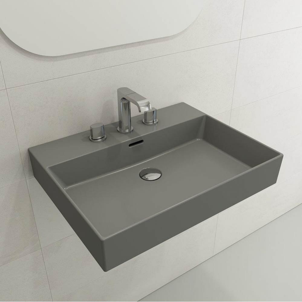 Milano Wall-Mounted Sink Fireclay 24 in. 3-Hole with Overflow in Matte Gray