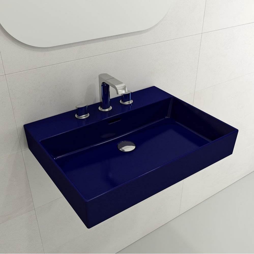 Milano Wall-Mounted Sink Fireclay 24 in. 3-Hole with Overflow in Sapphire Blue