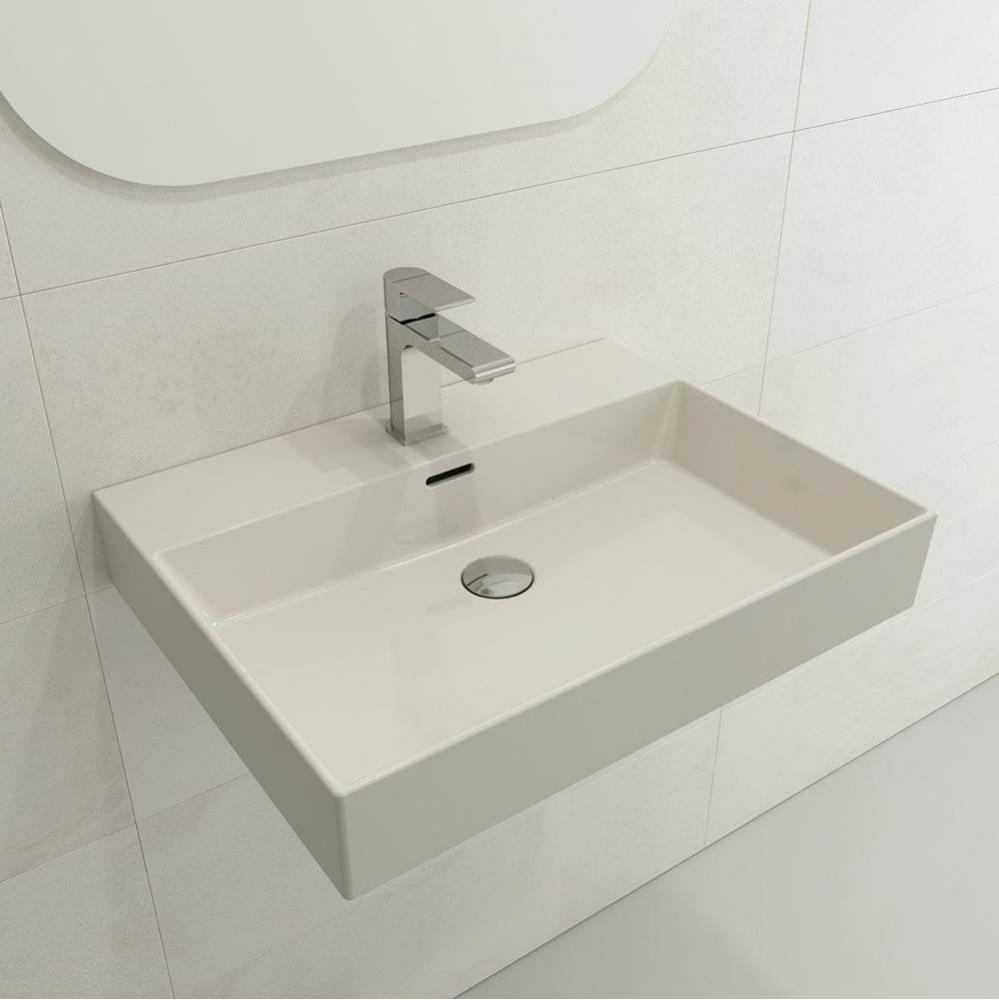 Milano Wall-Mounted Sink Fireclay 24 in. 1-Hole with Overflow in Biscuit