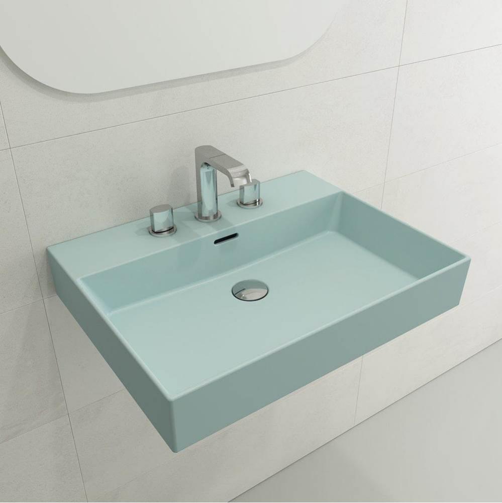 Milano Wall-Mounted Sink Fireclay 24 in. 3-Hole with Overflow in Matte Ice Blue