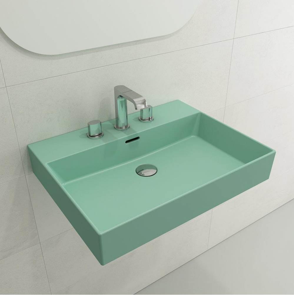 Milano Wall-Mounted Sink Fireclay 24 in. 3-Hole with Overflow in Matte Mint Green