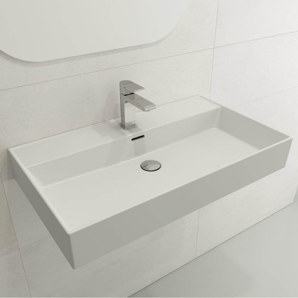 Milano Wall-Mounted Sink Fireclay 32 in. 1-Hole with Overflow in Matte White