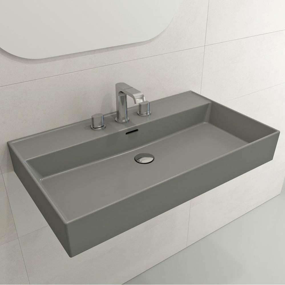 Milano Wall-Mounted Sink Fireclay 32 in. 3-Hole with Overflow in Matte Gray