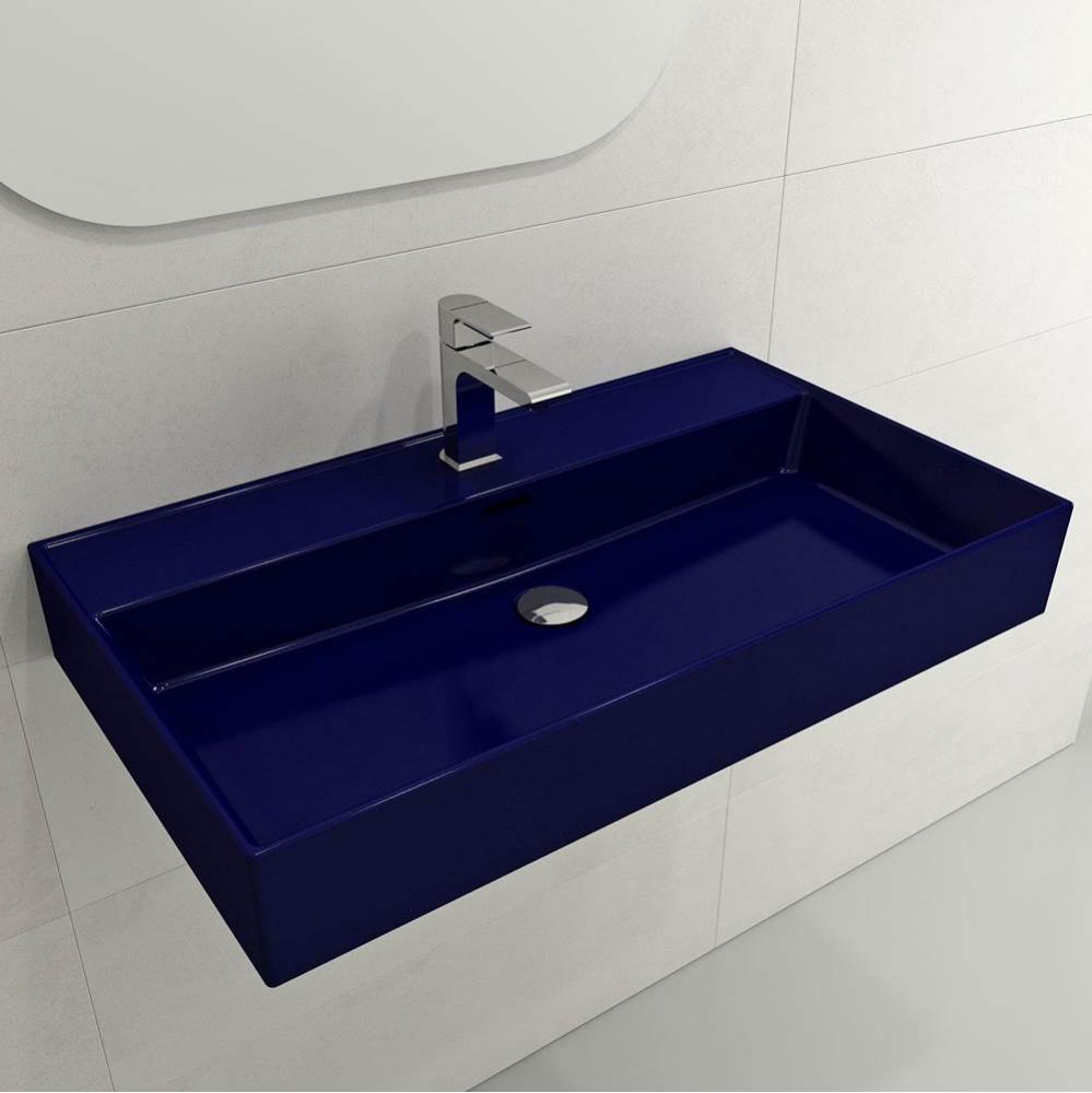 Milano Wall-Mounted Sink Fireclay 32 in. 1-Hole with Overflow in Sapphire Blue