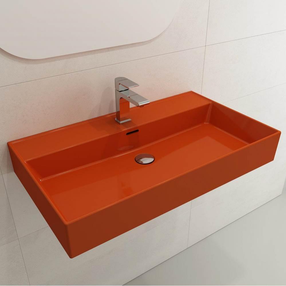 Milano Wall-Mounted Sink Fireclay 32 in. 1-Hole with Overflow in Orange