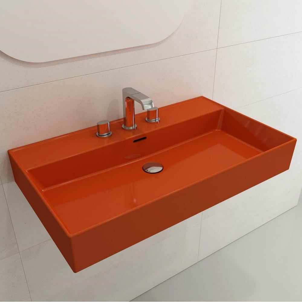 Milano Wall-Mounted Sink Fireclay 32 in. 3-Hole with Overflow in Orange