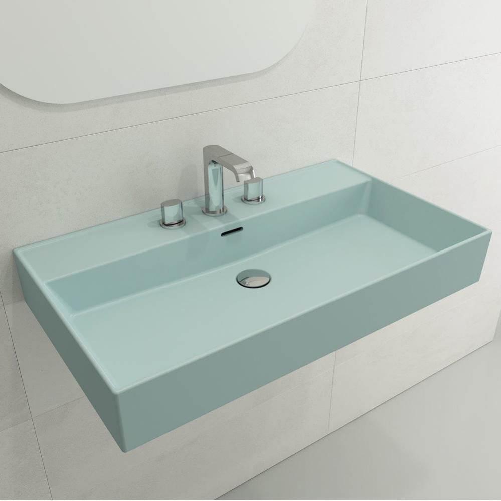 Milano Wall-Mounted Sink Fireclay 32 in. 3-Hole with Overflow in Matte Ice Blue