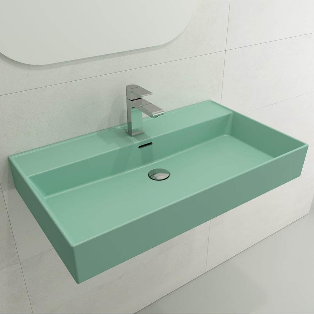 Milano Wall-Mounted Sink Fireclay 32 in. 1-Hole with Overflow in Matte Mint Green