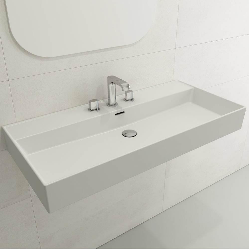 Milano Wall-Mounted Sink Fireclay 39.75 in. 3-Hole with Overflow in Matte White