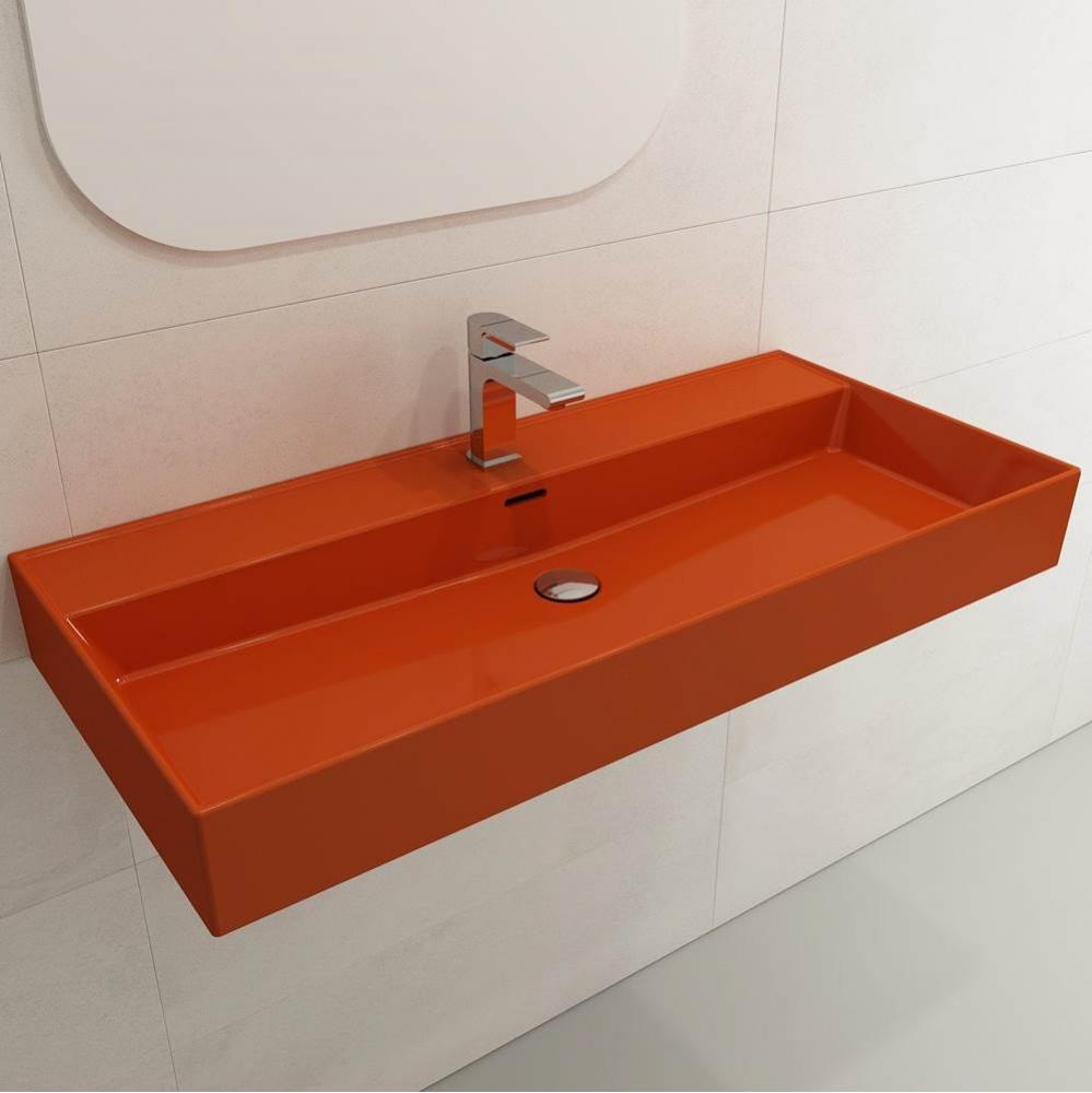 Milano Wall-Mounted Sink Fireclay 39.75 in. 1-Hole with Overflow in Orange