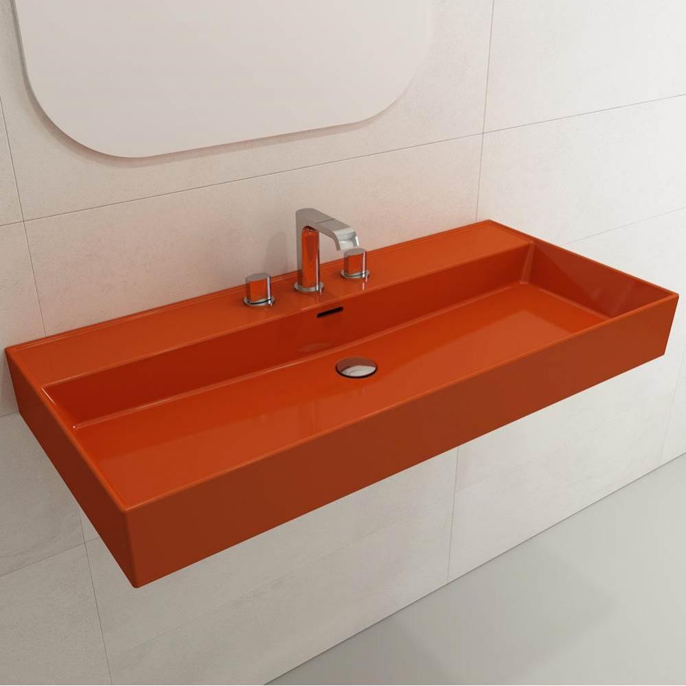 Milano Wall-Mounted Sink Fireclay 39.75 in. 3-Hole with Overflow in Orange